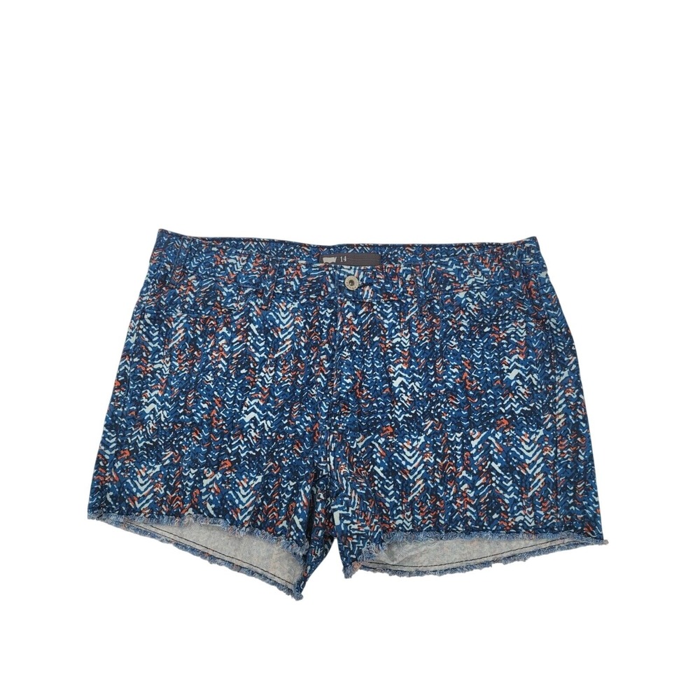 Levi's Denim Shorts 14 Womens‎ Plus Size Blue Orange Raw Hem High Rise Geometric